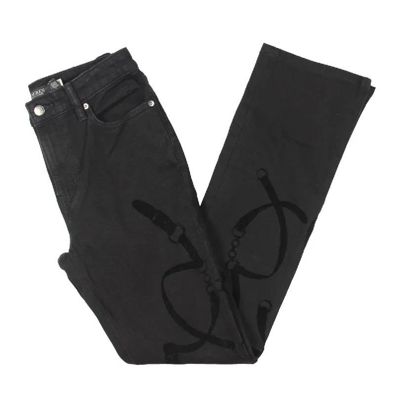 Lauren Ralph Lauren Womens High Rise Flocked Print Bootcut Jeans