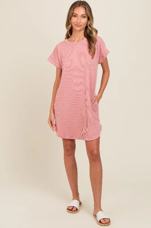 Mauve Ribbed Round Hem Dress