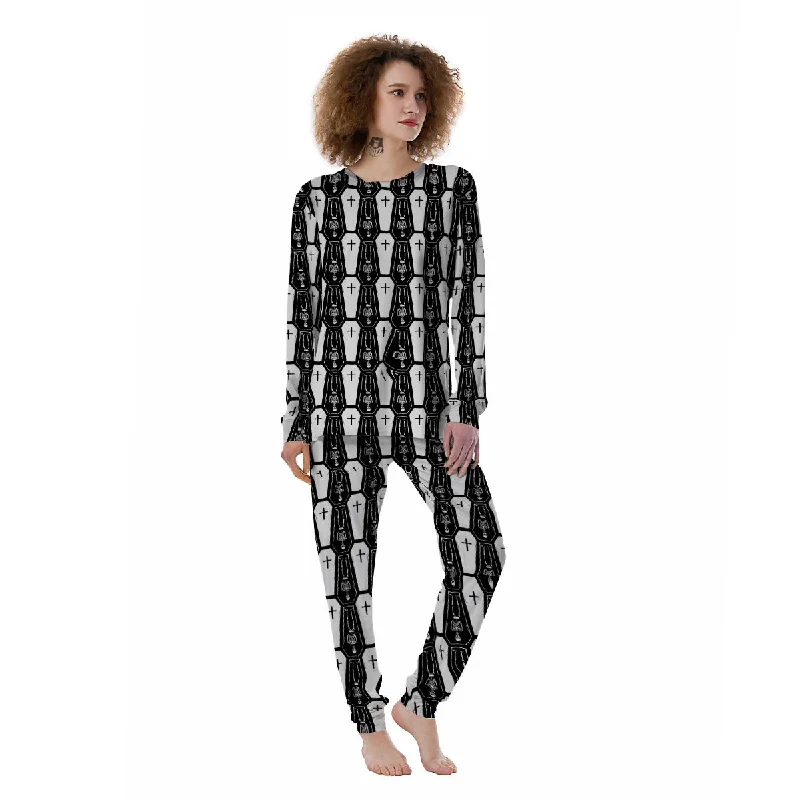 Coffin And Skeleton Print Pattern Women's Pajamas