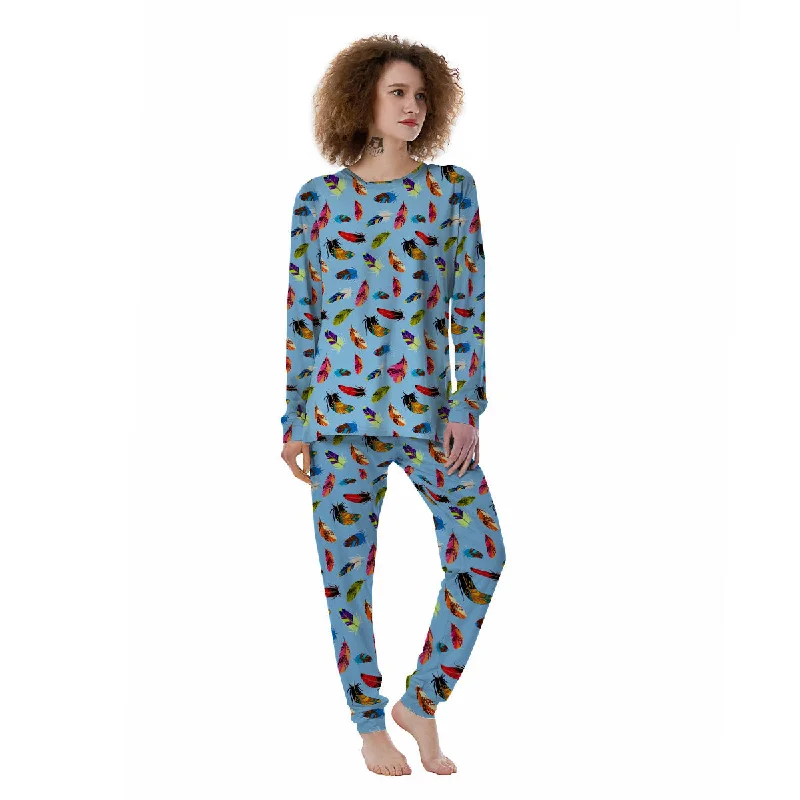 Colored Feathers Print Pattern Women's Pajamas