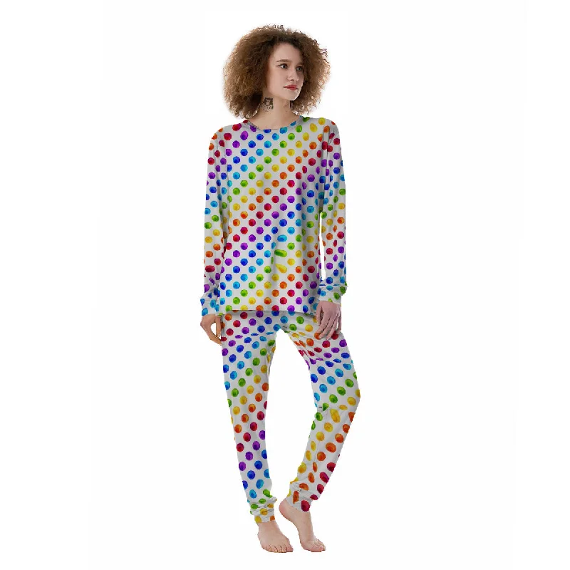 Colored Polka Dots Rainbow Print Pattern Women's Pajamas