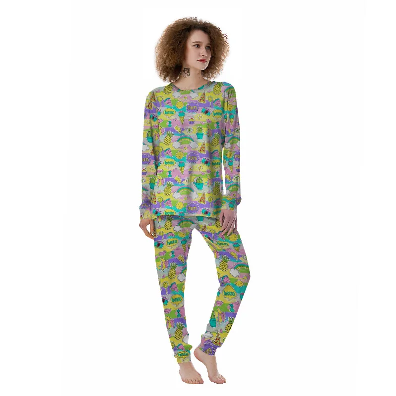 Colorful And Cute Stickers Print Pattern Women's Pajamas