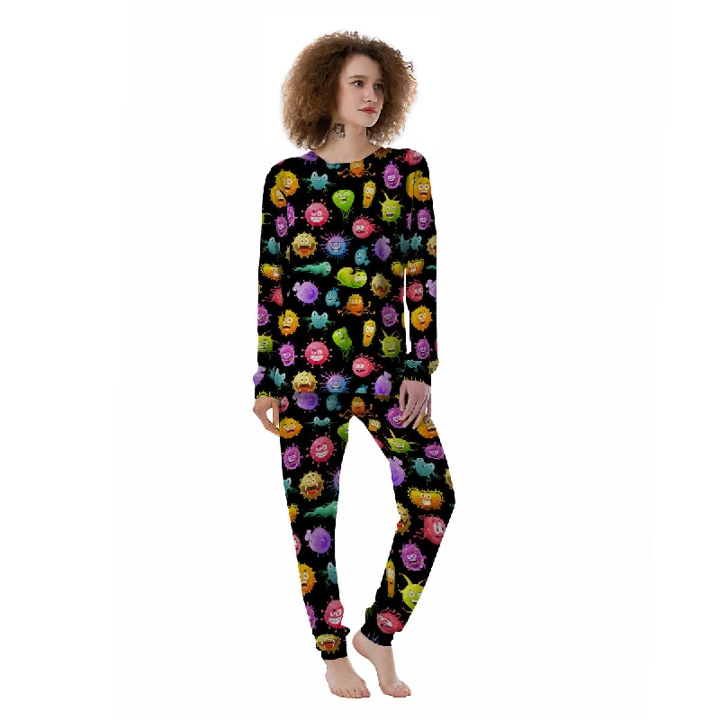 Colorful Cartoon Viruses Print Pattern Women's Pajamas