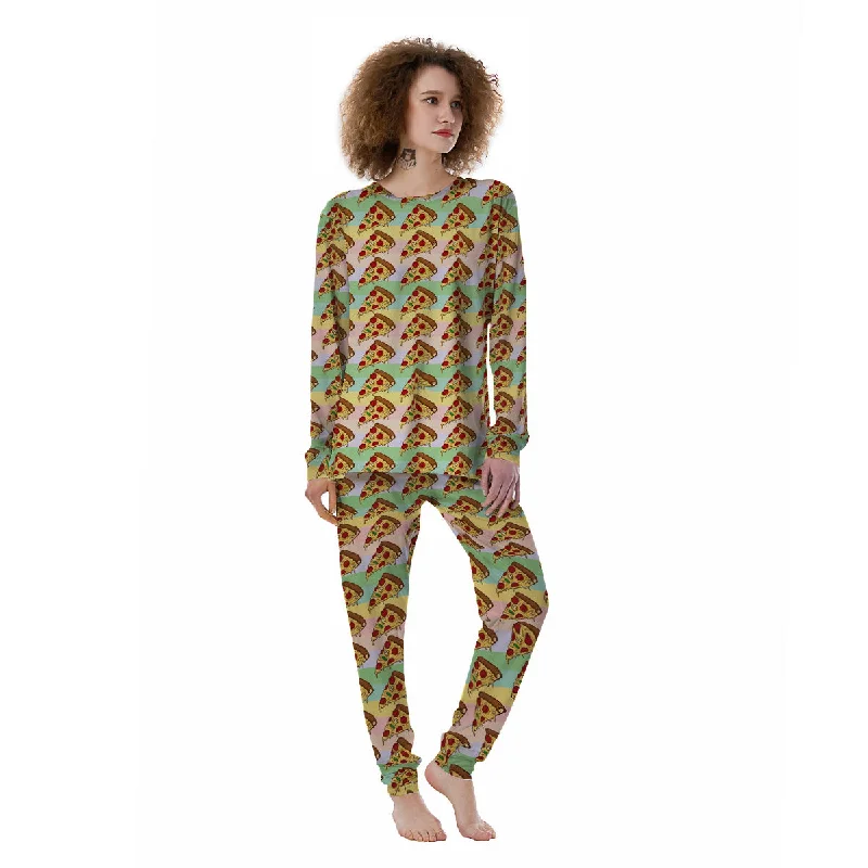 Colorful Pizza And Stiped Pastel Print Pattern Women's Pajamas