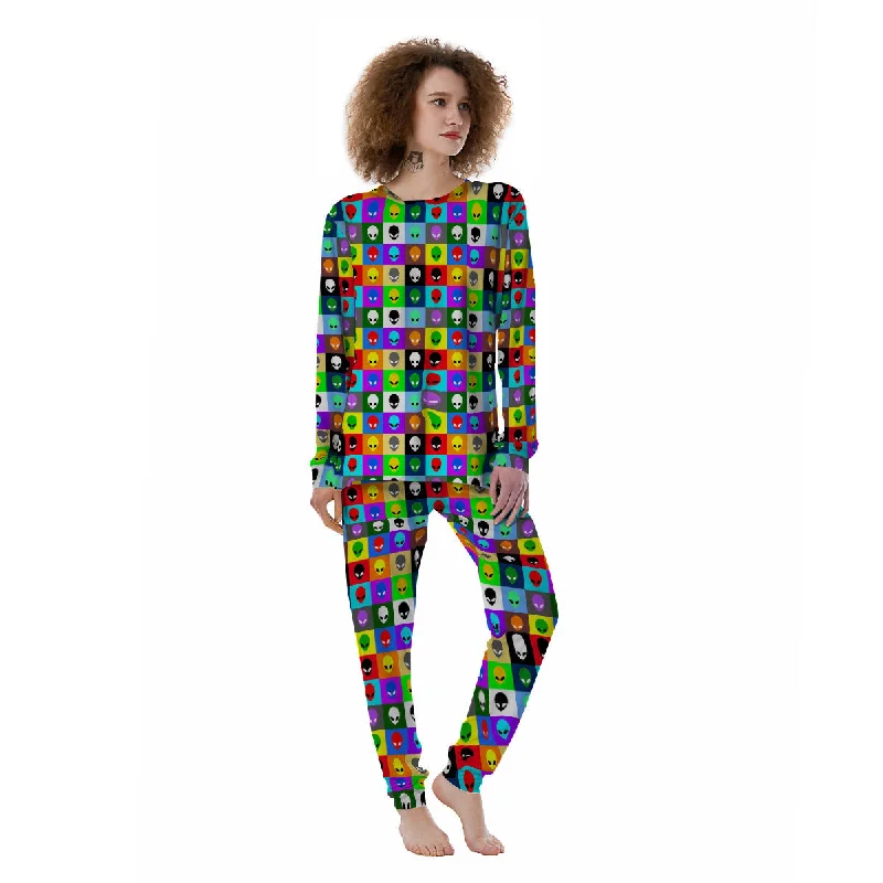 Colorful Retro Aliens Face Print Pattern Women's Pajamas