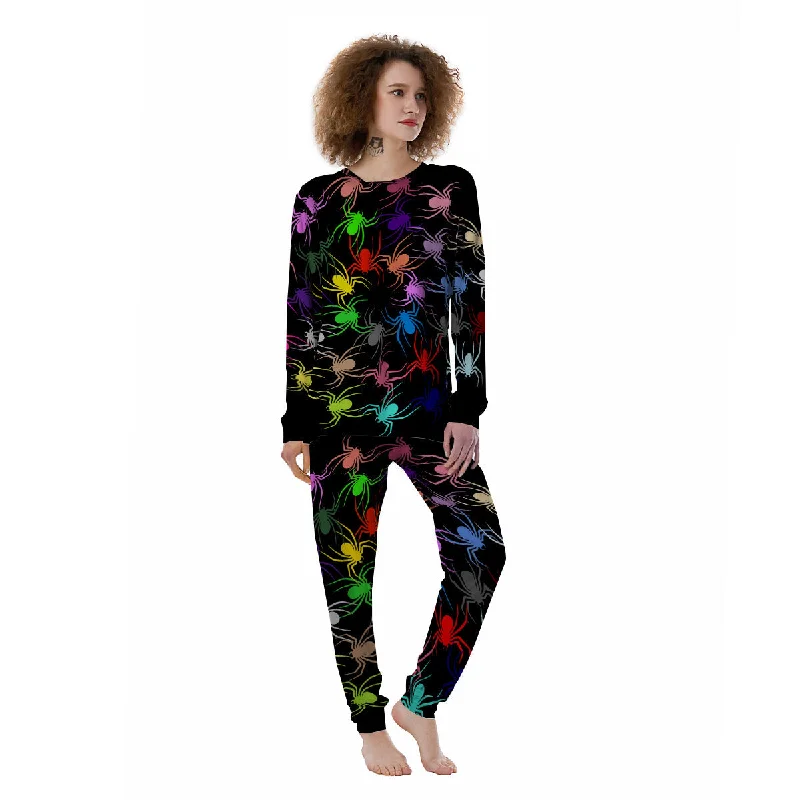 Colorful Spider And Spiral Web Print Women's Pajamas