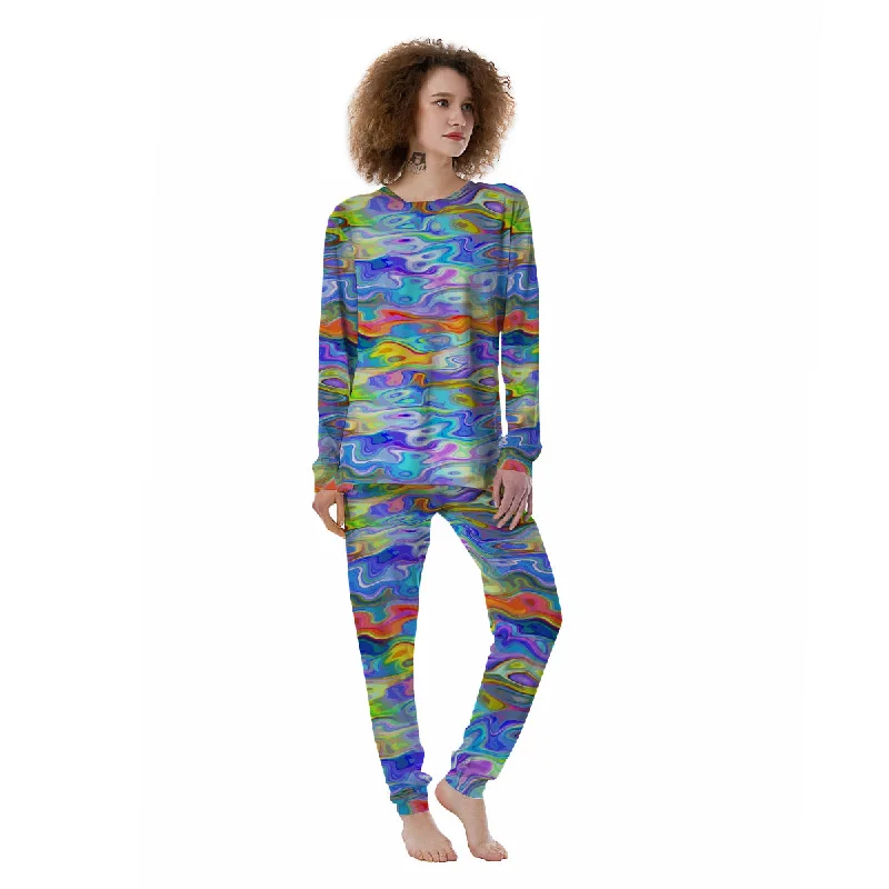 Colorful Tie Dye Wavy Hippie Print Women's Pajamas