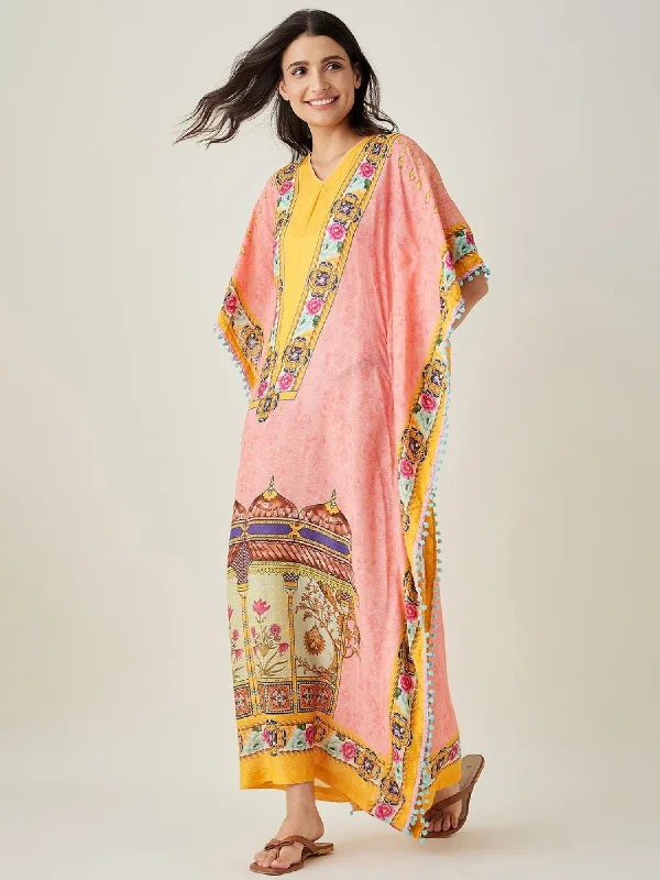 Women's Pink Viscose Micro Print Sleep Wear - The Kaftan Company