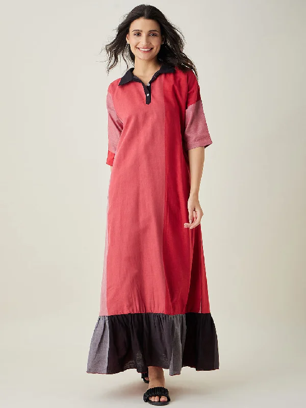 Women's Red Knit Cotton Solid Sleep Wear - The Kaftan Company