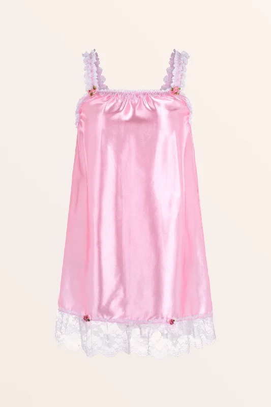 Satin Frilly Babydoll Nightdress - Baby Pink