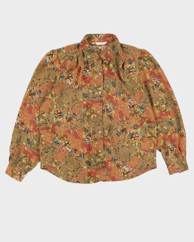 Vintage 90s Luk Yan Brown Floral Blouse - L