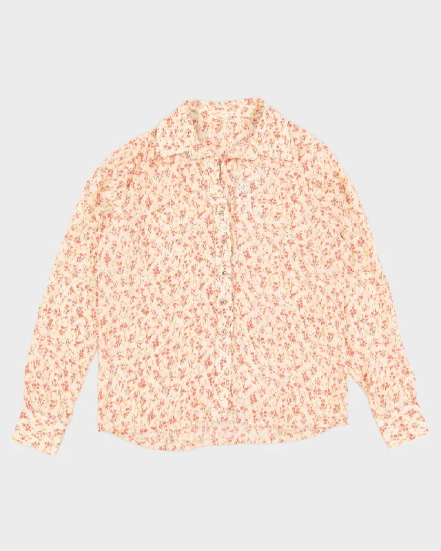 Vintage Floral Cream & Pink Blouse - M