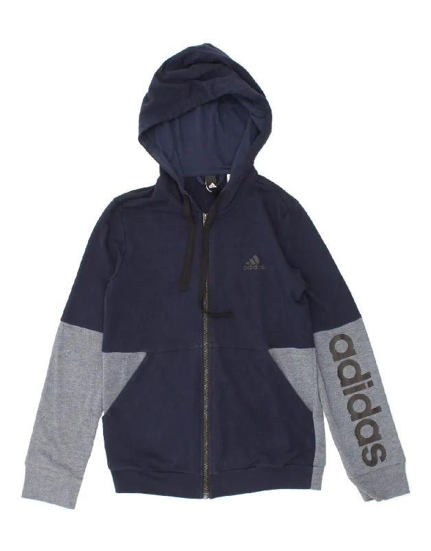 ADIDAS Womens Graphic Zip Hoodie Sweater UK 8/10 Small Navy Blue