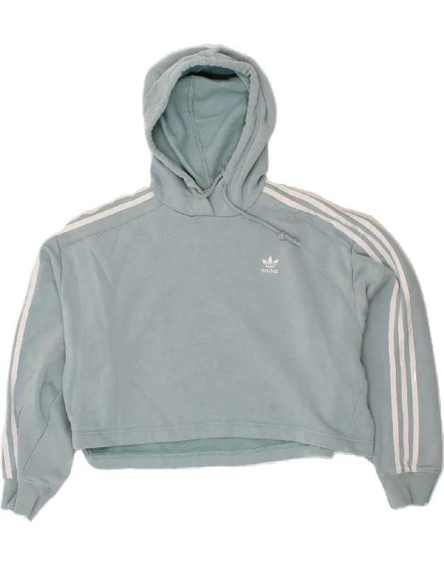 ADIDAS Womens Oversized Crop Hoodie Jumper UK 16 Large Blue Cotton