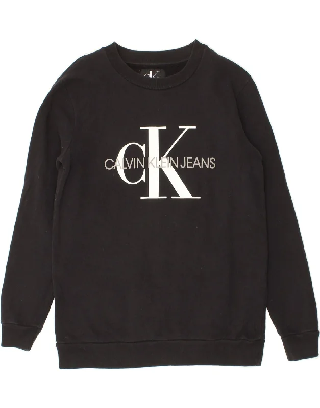 CALVIN KLEIN JEANS Womens Graphic Sweatshirt Jumper UK 6 XS Black Cotton