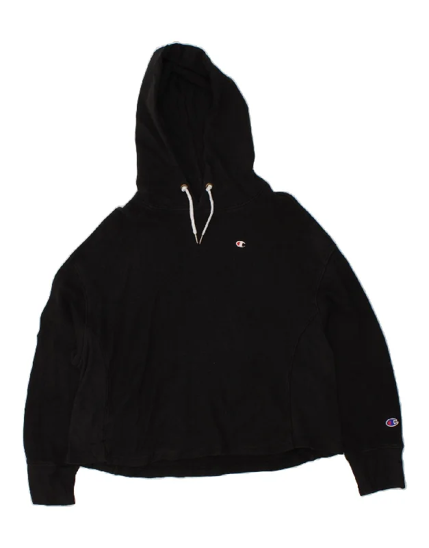 CHAMPION Womens Oversized Graphic Hoodie Jumper UK 14 Medium Black Cotton