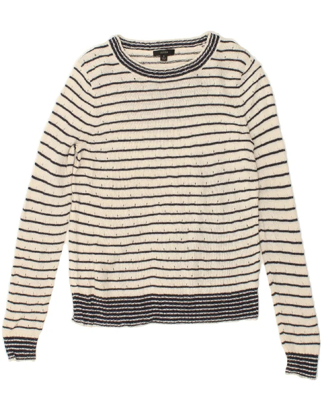 J. CREW Womens Boat Neck Jumper Sweater US 4 Small White Striped Acrylic