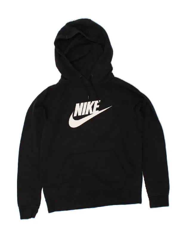 NIKE Womens Graphic Hoodie Jumper UK 14 Medium Black Cotton