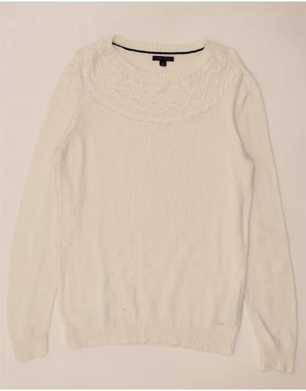 TOMMY HILFIGER Womens Boat Neck Jumper Sweater UK 14 Large Off White