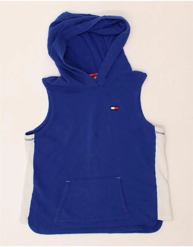 TOMMY HILFIGER Womens Sleeveless Hoodie Jumper UK 18 XL Blue Colourblock