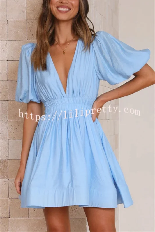 Lilipretty Feeling Dreamy Puff Sleeve Elastic Waist Mini Dress