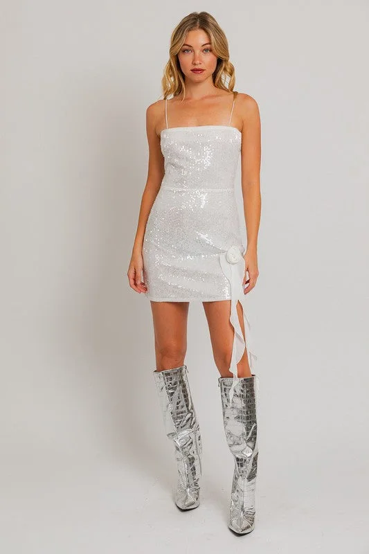 Forevermore Rosette Iridescent Sequin Mini Dress