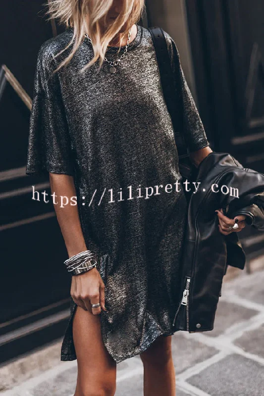 Lilipretty The Dark Sparkly Relaxed Slit T-shirt Mini Dress