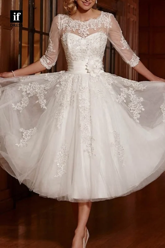 71104 - Exquisite A-Line 3D Lace Appliques Sleeves Bohemian Wedding Dress