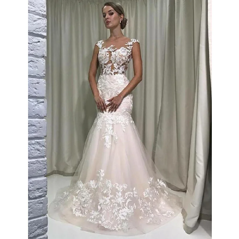 Online Mermaid Applique Inexpensive Long Bridal Wedding Dresses, BGP252