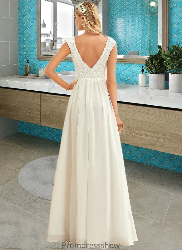 Winnie A-Line V-neck Floor-Length Chiffon Lace Wedding Dress STKP0013722