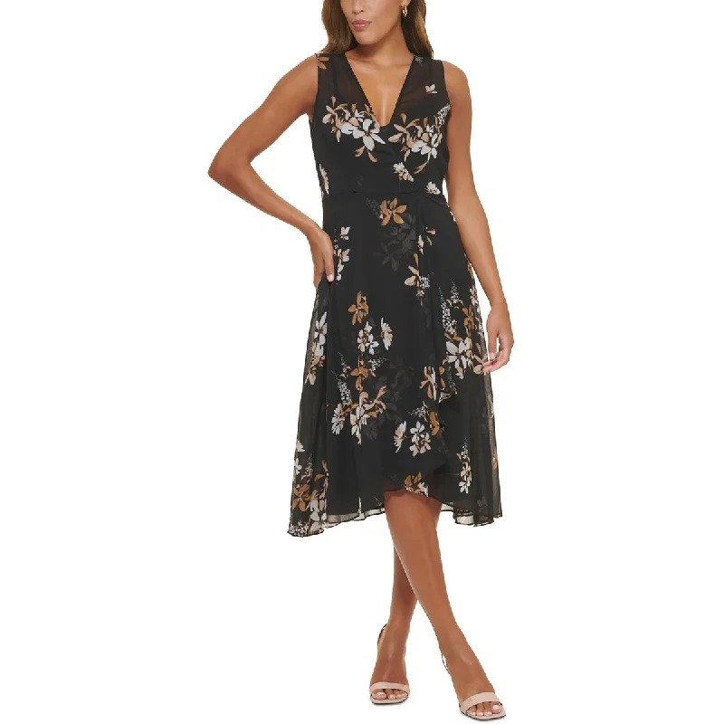 Womens Surplice Mid-Calf Midi Dress