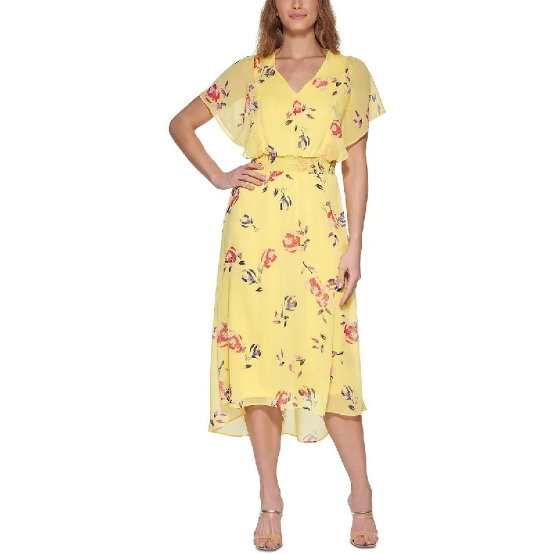 Womens Floral Fit & Flare Midi Dress