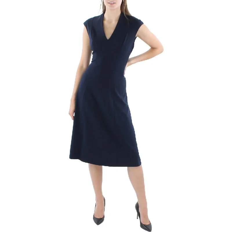 Womens V-Neck Cap Sleeve Midi Dress