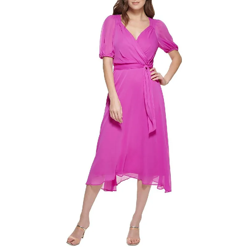 Womens Gathered Calf Midi Dress