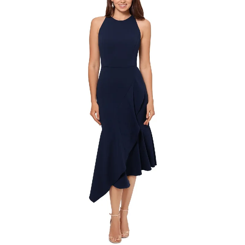 Womens Crepe Asymmetric Midi Dress