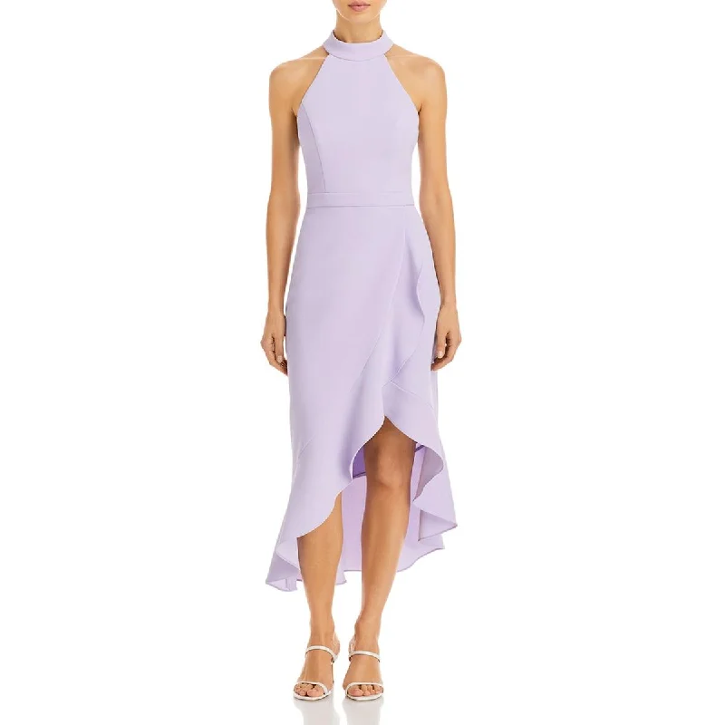 Womens Crepe Ruffled Midi Dress