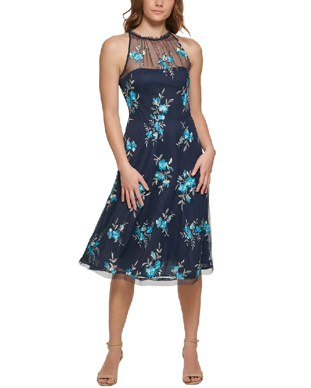 Vince Camuto Embroidered Mesh Midi Dress