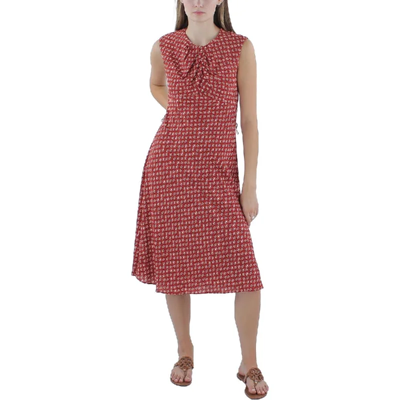 Womens Crepe Cap Sleeves Midi Dress