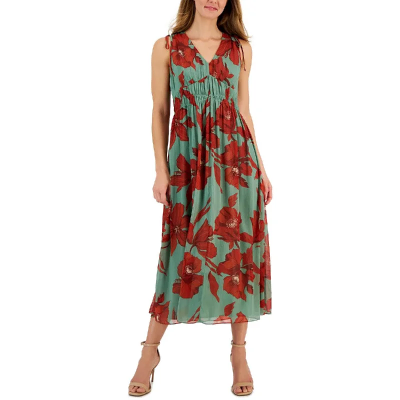 Womens Floral Polyester Midi Dress