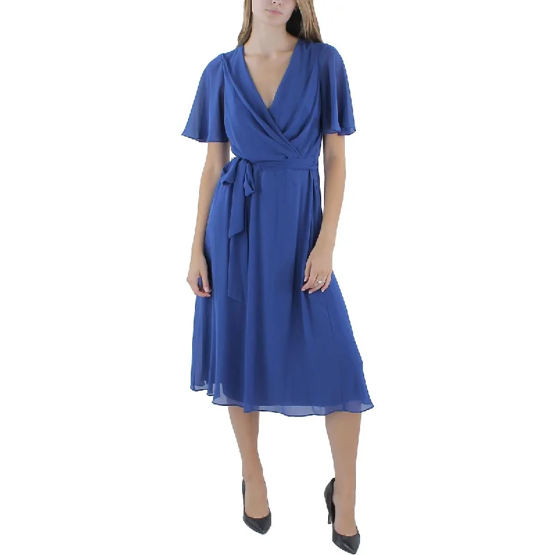 Womens Midi Gathered Wrap Dress