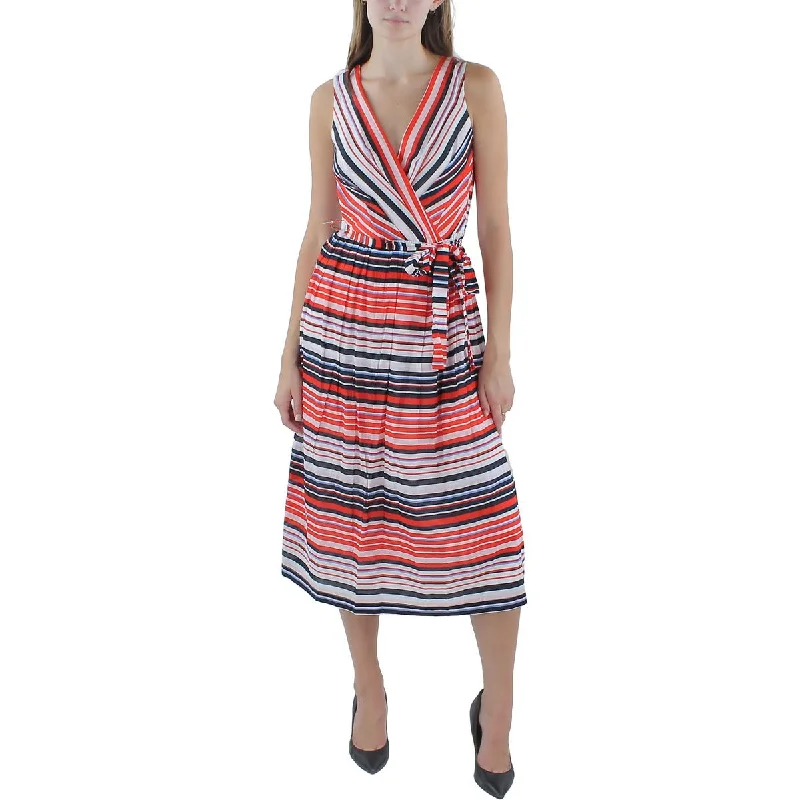 Womens Striped Cotton Midi Dress