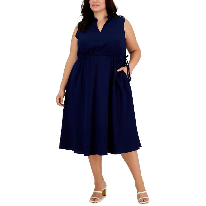 Plus Womens Drawstring Midi Midi Dress