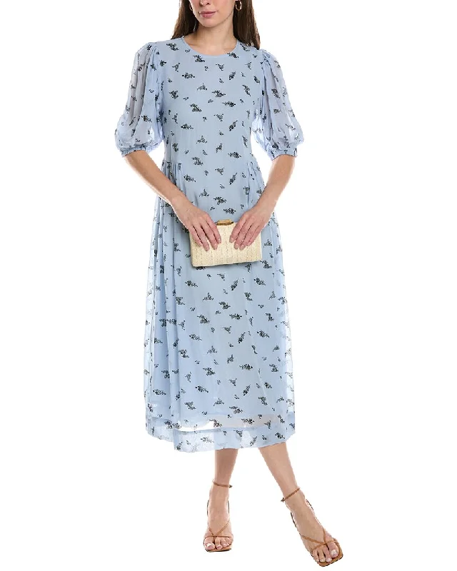 Ganni Printed Georgette Puff Sleeve Midi Dress