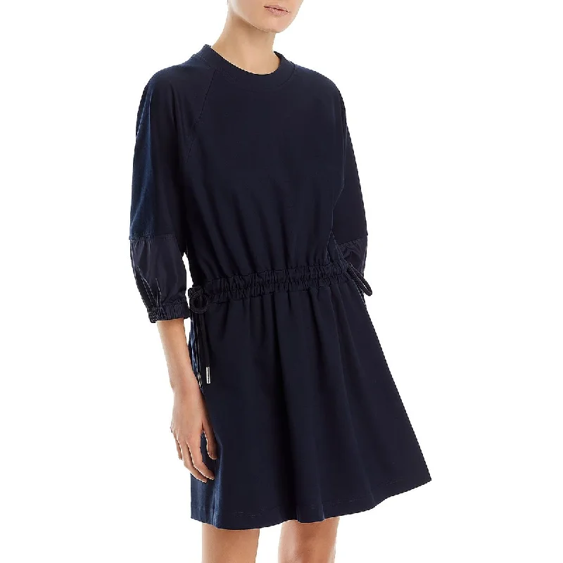 Womens Smocked Midi Sweatshirt Dress