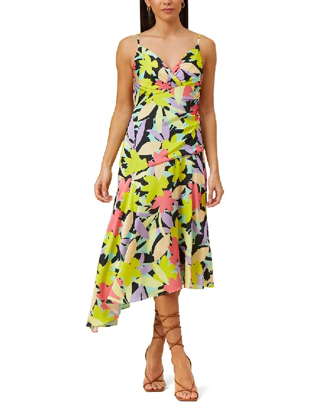 Aidan Mattox V-Neck Asymmetrical Midi Dress