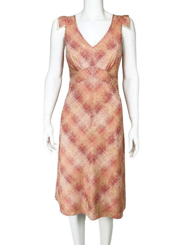 J. Crew, Chevron Plaid Printed Midi Dress, Coral, Size 4