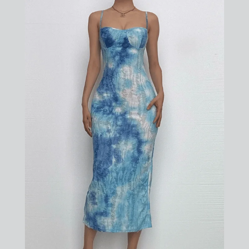 Tie dye backless cami midi dress