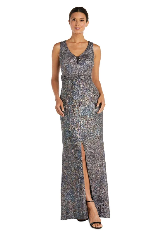 R&M Richards 9128P Long Metallic Formal Petite Dress