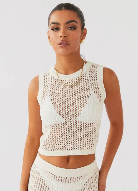 Beach Club Crochet Tank Top - White