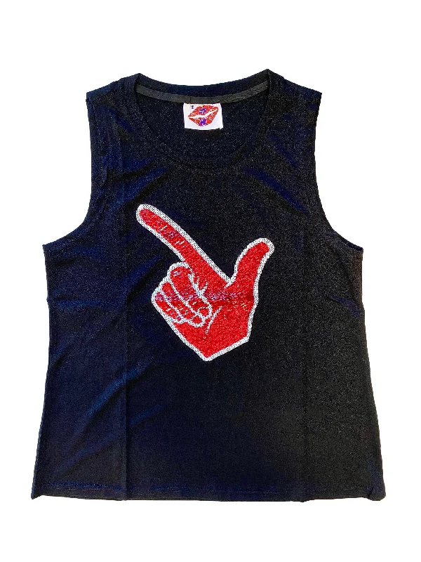 Wreck 'Em Hand Sign Black Glitter Tank